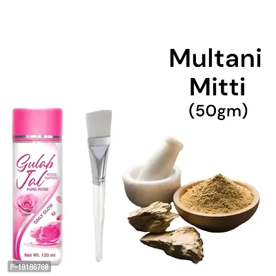 100% netural multani mitti powder (50gm)with brush and (120ml) rose water