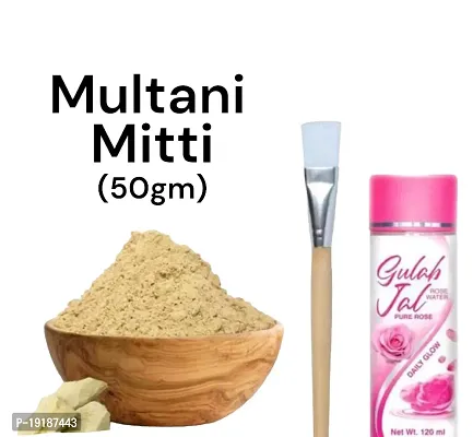 Netural multani mitti powder (50gm) with brush and rose water-thumb0