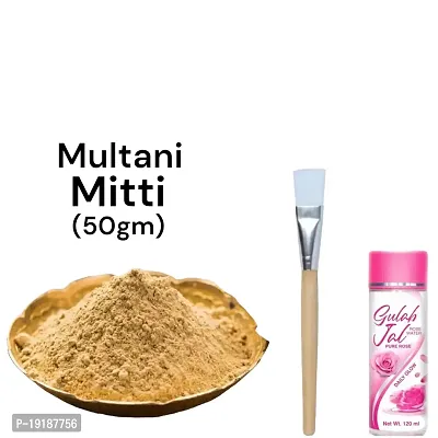 Netural multani mitti powder (50gm)  with brush and rose water (120ml)