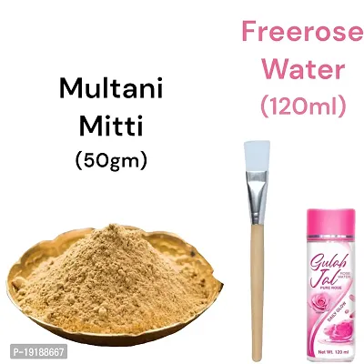 100% netural multani mitti powder (50gm) and brush with free rose water (120ml)