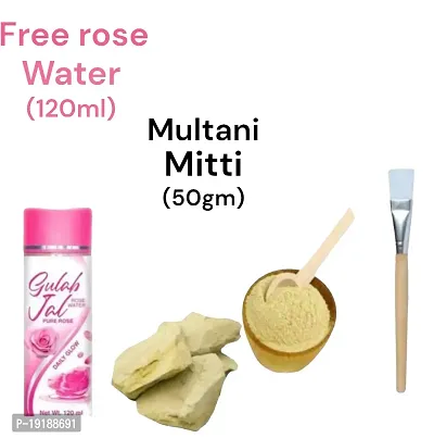 100% herbal Multani mitti powder (50gm) and brush with free rose water (120ml)-thumb0