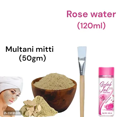 100% netural multani mitti powder (50gm) and brush with rose water (120ml)-thumb0