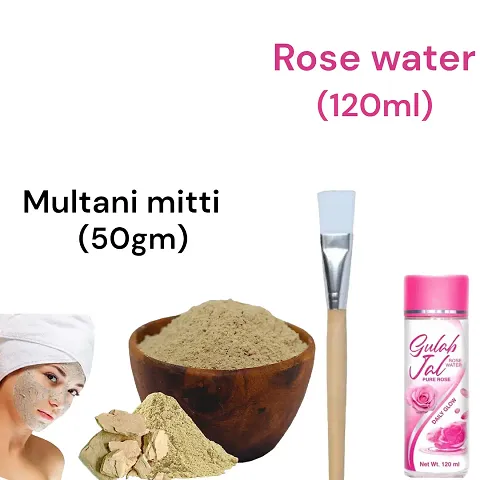 Multani Mitti Powder (50gm) And Brush With Rose Water
