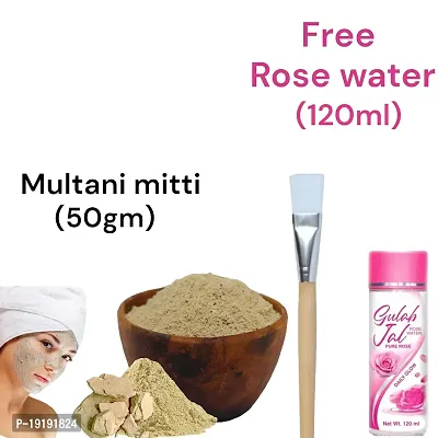 100% netural multani mitti powder (50gm) with brush and free rose water (120ml)-thumb0