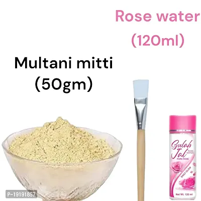 100% pure Multani mitti powder (50gm) and brush with rose water (120ml)-thumb0