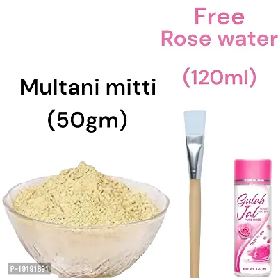 Multani mitti powder (50gm) with brush and free rose water (120ml)