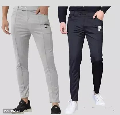 Alluring Cotton Spandex Solid Casual Trousers For Men- Pack Of 2-thumb0