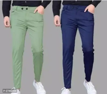 Alluring Cotton Spandex Solid Casual Trousers For Men- Pack Of 2