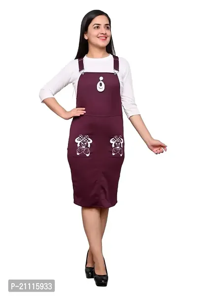Gilrs Dungaree Fabric| Polly Cotton| 3/4th Sleeve | Knee Length Suitable for Multiple Voccasion (14-15 Years, Maroon)
