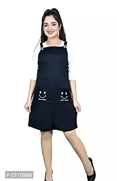 Gilrs Dungaree Fabric| Polly Cotton| 3/4th Sleeve | Knee Length Suitable for Multiple Voccasion (15-16 years, Black  White)
