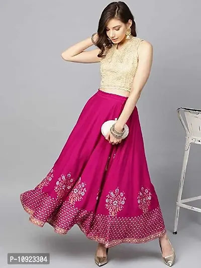 Rani Pink Golden Printed Skirt-thumb0