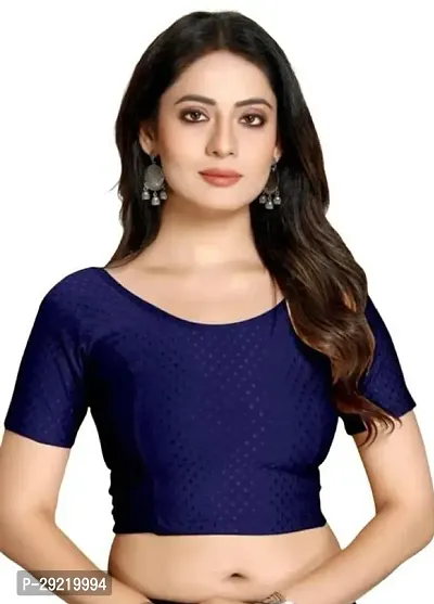 Reliable Navy Blue Cotton Blend Embellished Stitched Blouse For Women