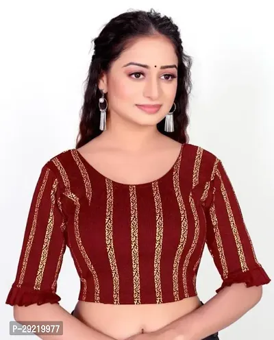 Reliable Maroon Cotton Blend Embellished Stitched Blouse For Women