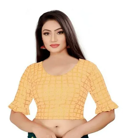 Cotton Blend Stretchable Frill Checks Stitched Blouses
