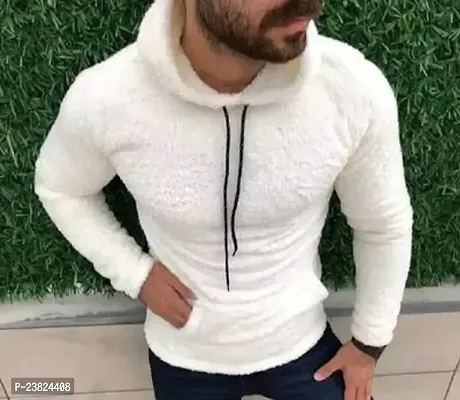 Elegant White Wool Solid Long Sleeves Hoodies For Men-thumb0