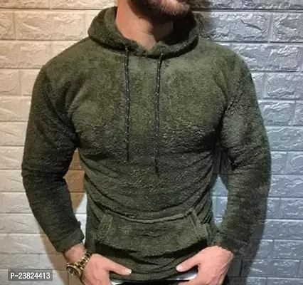 Elegant Green Wool Solid Long Sleeves Hoodies For Men-thumb0