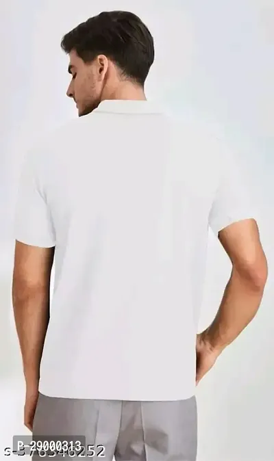 Trendy White Cotton Blend Solid Zipper Polos For Men-thumb4