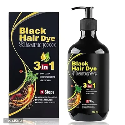 Herbal 3 in 1 Hair Dye Instant Black Hair Shampoo For Women  men 300ML-thumb0