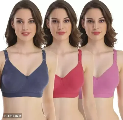 Stylish Multicoloured Cotton Solid Bras For Women Pack Of 3-thumb0