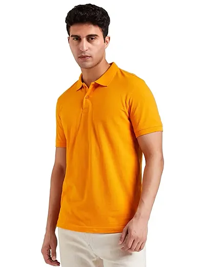 Stylish Polycotton Solid Polo Neck Half Sleeves T-Shirt For Men