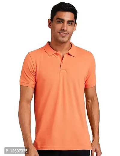 Reliable Orange Cotton Blend Polos  For Men