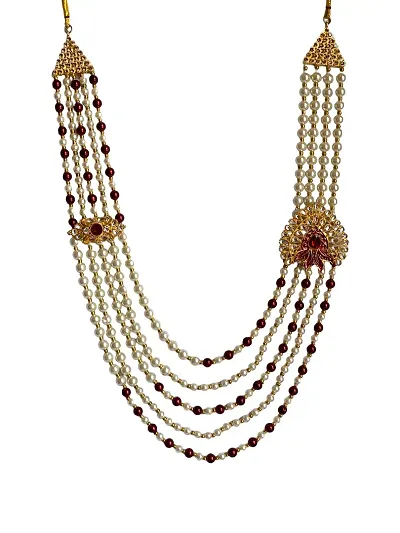 DEVISER 4 Layered Traditional Plated Dulha Moti Mala /Groom Necklace For Men