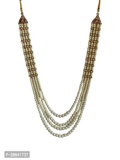 DEVISER 4 Layered Traditional Gold Plated Dulha Moti Mala /Groom Necklace For Men