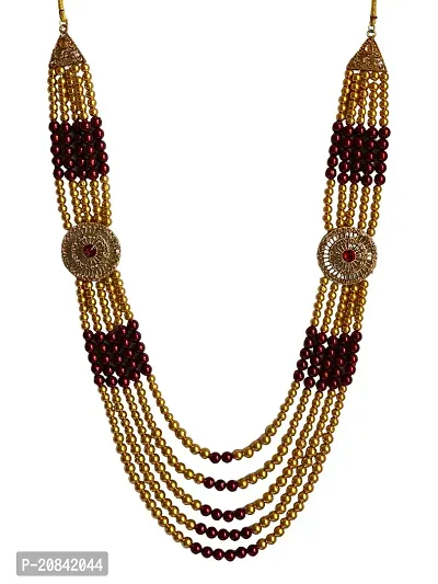 DEVISER 5 Layered Traditional Gold Plated Dulha Moti Mala /Groom Necklace For Men
