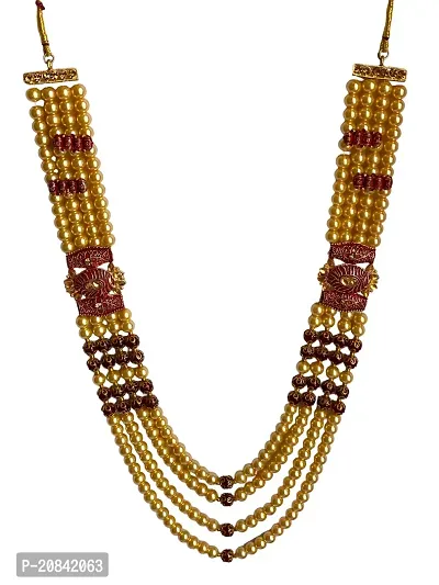 DEVISER 4 Layered Traditional Gold Plated Dulha Moti Mala /Groom Necklace For Men