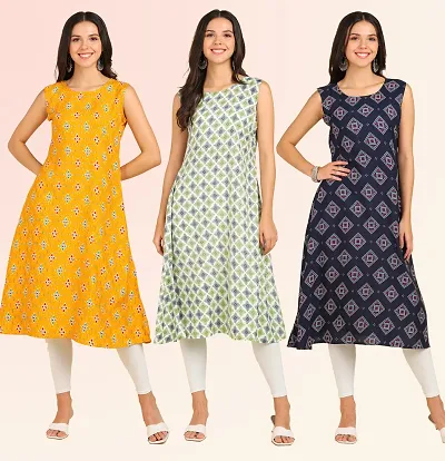 Stylish Anarkali American Crepe Stitched Kurti For Women, Pack Of 3