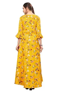 Woman's Yellow Color Crepe 3/4 Flared Sleeve Floor Length Anarkali Gown-thumb1