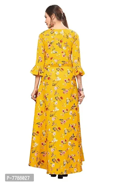 Woman's Yellow Color Crepe 3/4 Flared Sleeve Floor Length Anarkali Gown-thumb2