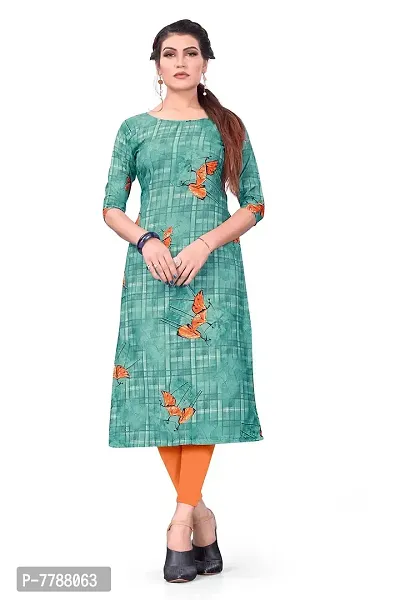 Hiva Trendz Women's Turquoise Color Crepe Straight Cut Kurta_Kurti-197-thumb0