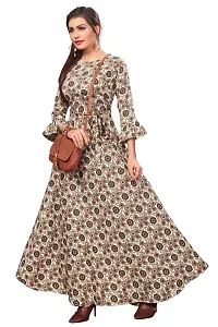 Woman's Brown Color Crepe 3/4 Flared Sleeve Floor Length Anarkali Gown-thumb3