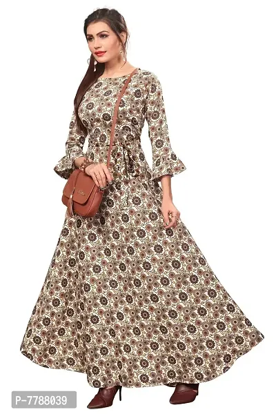 Woman's Brown Color Crepe 3/4 Flared Sleeve Floor Length Anarkali Gown-thumb4