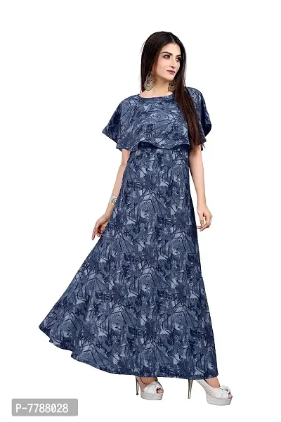 Hiva Trendz Green Crepe Floral Printed  Cape Ruffle Sleeves Anarkali Gown(Gown186)-thumb5