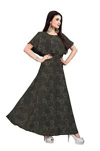 Hiva Trendz Grey Crepe Floral Printed  Cape Ruffle Sleeves Anarkali Gown(Gown-190)-thumb2