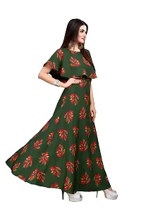 Hiva Trendz Green Crepe Floral Printed  Cape Ruffle Sleeves Anarkali Gown(Gown182)-thumb2