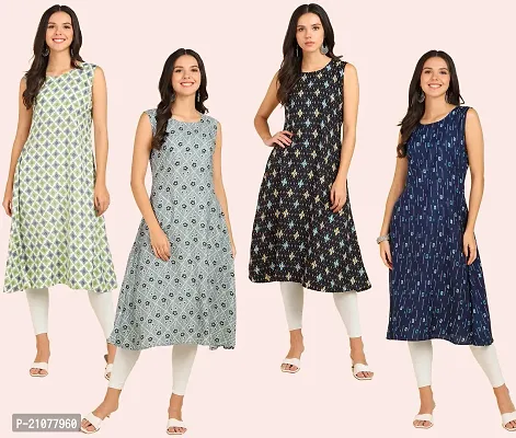 Stylish Anarkali Printed American Crepe Stitched Kurti For Women, Pack Of 4-thumb0