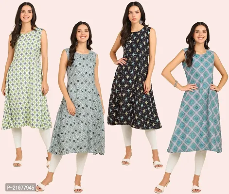 Stylish Anarkali Printed American Crepe Stitched Kurti For Women, Pack Of 4-thumb0