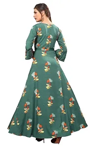 Woman's Green Color Crepe 3/4 Flared Sleeve Floor Length Anarkali Gown-thumb1