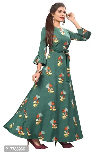 Woman's Green Color Crepe 3/4 Flared Sleeve Floor Length Anarkali Gown-thumb3