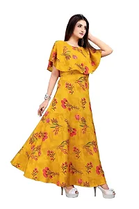 Hiva Trendz Yellow Crepe Floral Printed  Cape Ruffle Sleeves Anarkali Gown(Gown183-M)-thumb2