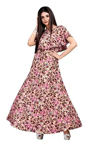 Hiva Trendz Beige Crepe Floral Printed  Cape Ruffle Sleeves Anarkali Gown(Gown185)-thumb4