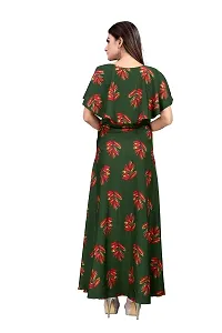Hiva Trendz Green Crepe Floral Printed  Cape Ruffle Sleeves Anarkali Gown(Gown182)-thumb1