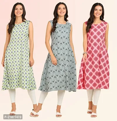 Stylish Anarkali American Crepe Stitched Kurti For Women, Pack Of 3-thumb0