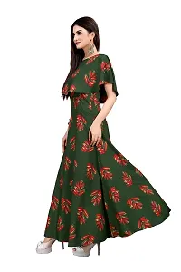 Hiva Trendz Green Crepe Floral Printed  Cape Ruffle Sleeves Anarkali Gown(Gown182)-thumb3