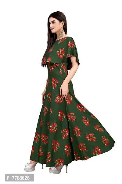 Hiva Trendz Green Crepe Floral Printed  Cape Ruffle Sleeves Anarkali Gown(Gown182)-thumb4