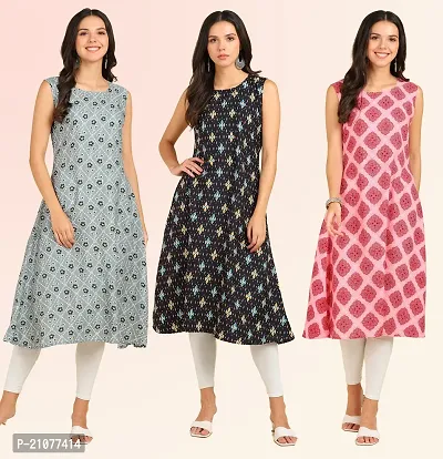 Stylish Anarkali American Crepe Stitched Kurti For Women, Pack Of 3-thumb0