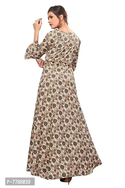 Woman's Brown Color Crepe 3/4 Flared Sleeve Floor Length Anarkali Gown-thumb2